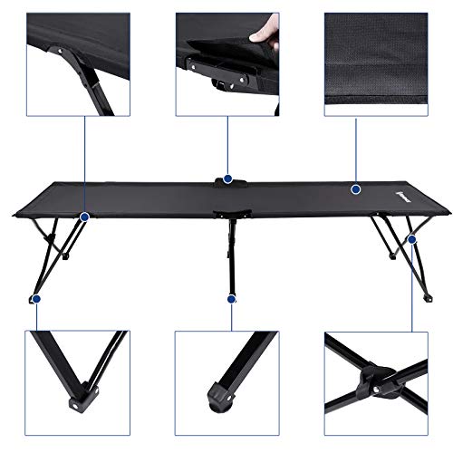 Foldable Camping Bed, Portable Camp Cot Load up to 260 kg, for Hiking and Outdoor Use, 205 x 75 x 46 cm, Black