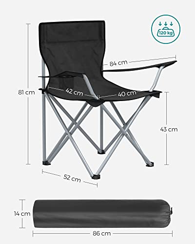 Set of 2 Folding Camping Chairs, Outdoor Chairs with Armrests and Cup Holder, Stable Structure, Max. Capacity 120 kg