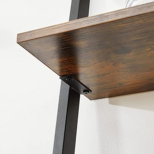 Ladder Shelf, Wall Rack Shelf and Storage Shelving Unit, 4-Tier Bookshelf, Living Room Kitchen Office, Steel, Stable, Slanted, Industrial, Rustic Browne and Black