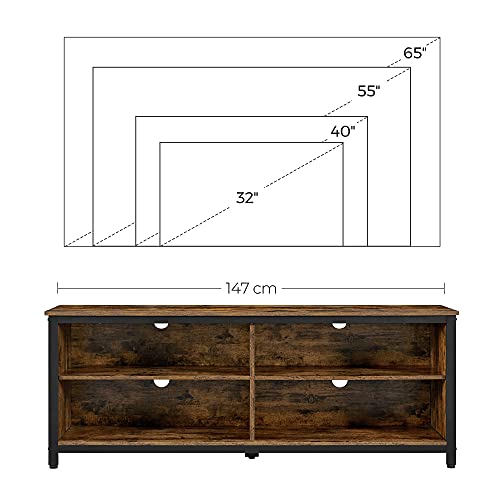 TV Stand, 4 Cubby TV Cabinet for up to 65-Inch TVs, TV Table Unit with Adjustable Shelves and Cable Management, Industrial, Rustic Brown and Black