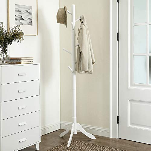 Coat Rack, Solid Wood Coat Stand, Freestanding Hall Coat Tree with 8 Hooks for Coats, Hats, Bags, Purses, for Entryway, Hallway, Rubberwood, Purses