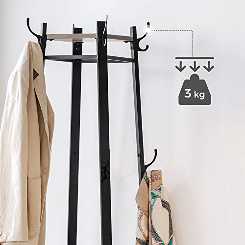 Coat Rack, Coat Stand with 3 Shelves, Ladder Shelf with Hooks for Scarves, Bags and Umbrellas, Steel Frame, Industrial Style, Greige and Black