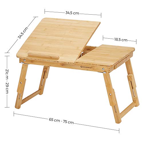 Bamboo Lap Desk, Laptop Table, Breakfast Tray with 5 Adjustable Tilting Angles, Small Drawer, Natural