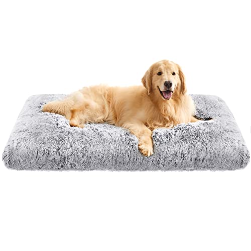 Dog Bed, Dog Cushion, Fluffy Dog Mat, Long Plush, 122 x 74 cm, Soft Padding, Machine Washable, Dog Basket, Multifunctional, Portable, Light Grey