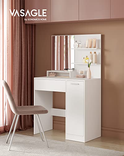 Dressing Table, Makeup Table, Vanity Table with Mirror, 1 Drawer, 2 Shelves, Storage Cabinet, Makeup Organiser, White