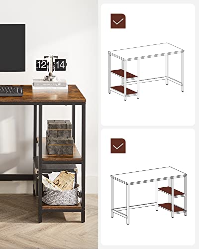 Computer Desk, Writing Desk with 2 Shelves on Left or Right, Work Table for Office Living Room, Steel Frame, Industrial, Rustic Brown and Black