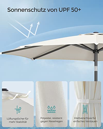 290 cm Garden Parasol Umbrella, UPF 50+, Sun Shade, 30° Tilt in 2 Directions, Crank Handle for Opening and Closing, for Outdoor Gardens Pool Balcony Patio, Base Not Included, Beige