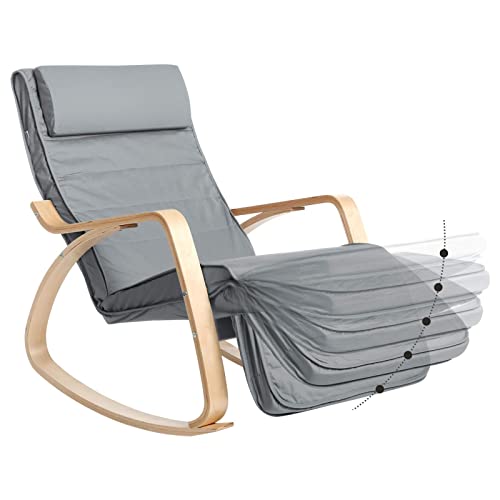 Songmics Rocking Chair with 5 Positions Adjustable Footrest Load Capacity Light grey