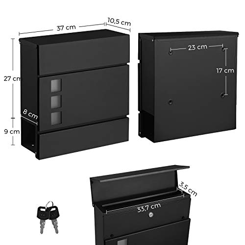 Modern Mailbox, Lockable Wall-Mounted Post Letter Box with Newspaper Holder, Easy to Install, Black