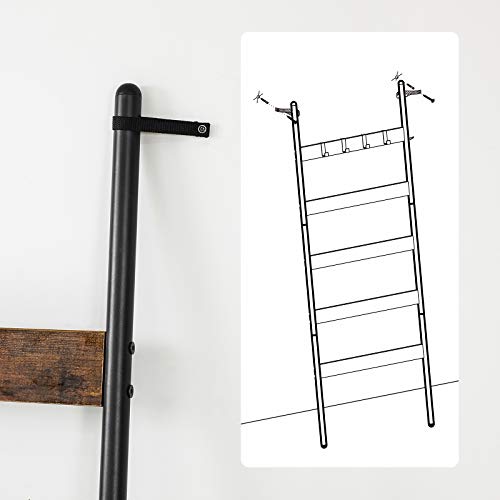 Blanket Ladder, Leaning Ladder Shelf, 5-Tier Towel Rack, 65 cm Wide, Steel Frame, for Blankets, Towels, Scarves, Industrial Style, Rustic Brown and Black