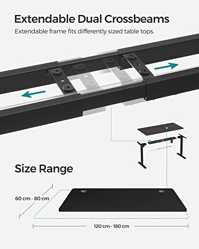 Height-adjustable electric desk, 70 x 140 x (73-114) cm, table frame, desk stand, with table top, infinitely adjustable, steel, black