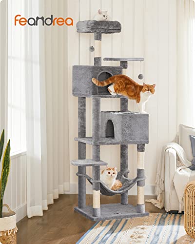 Cat Tree, 191 cm Tall Cat Tower, Scratching Posts, Soft, Light Grey