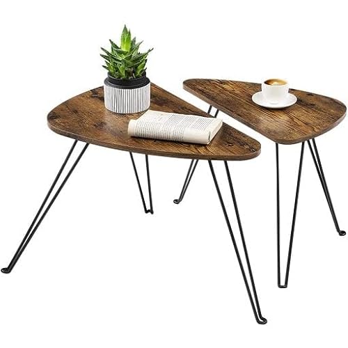 Set of 2 Side Tables, Nesting Tables, End Tables, for Living Room, Dining Room, Bedroom, Industrial Style, Rustic Brown and Black