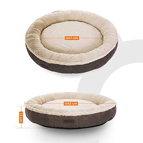 Dog Bed, Dog Sofa, Cat Bed, Donut Shape, Round, 65 cm Dia, Brown