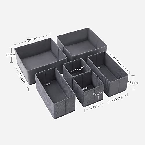 Drawer Organisers, Dresser Dividers, Set of 6, Foldable Fabric Storage Boxes for Socks, Underwear, Bras, Ties, Scarves, Grey