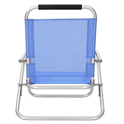 Portable Beach Chair with 4-Position Reclining Backrest, Folding Beach Chair with Armrests, Breathable and Comfortable Fabric, Outdoor Chair, Blue