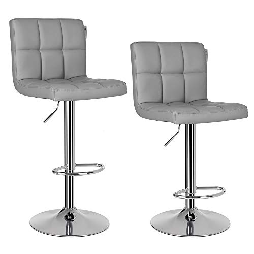 Set of 2 Bar Stools with Back and Sturdy Base Diameter 41 cm Height Adjustable Polyurethane Grey