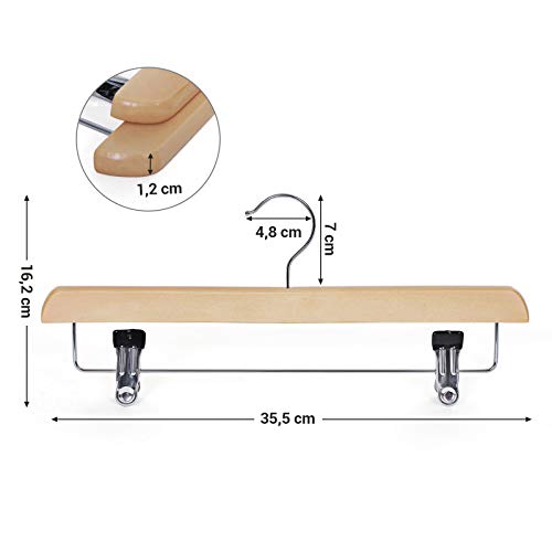 Skirt, Pack of 8, Solid Wood Trousers Hangers, with Non-Slip Clips for Pants Slacks, Shorts, Natural , 35.5 x 16.2 x 1.1 cm