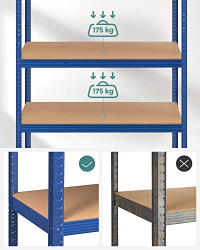 5-Tier Shelving Unit, Steel Shelving Unit for Storage, Tool-Free Assembly, for Garage, Shed, Load Capacity 875 kg, 60 x 120 x 200 cm, Blue