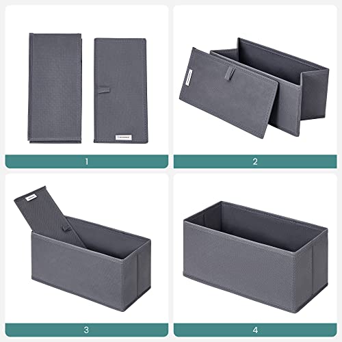 Drawer Organisers, Dresser Dividers, Set of 6, Foldable Fabric Storage Boxes for Socks, Underwear, Bras, Ties, Scarves, Grey