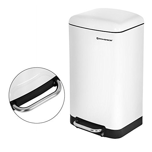 Rubbish Bin, 30L Trash Can, Steel Pedal Bin, with Inner Bucket and Lid, Soft Closure, Airtight, for Kitchen, Living Room, White