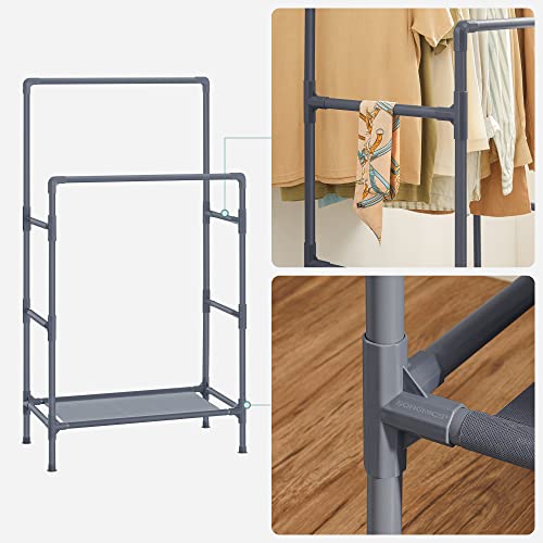 Clothes Rack, Metal Stand with 2 Hanging Rails and Storage Shelf, Max. Load 55 kg, Easy Assembly, Grey