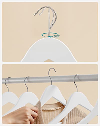 Set of 20 Rubber Coat Hangers Solid Wood Non-Slip Notches in the Shoulder Area with Bar for Trousers Rotatable 360° for Suits Shirts Coats White