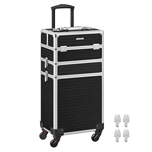 Large Trolley with Wheels Professional Vanity Case Empty Beauty Case Makeup Case 4 Universal Wheels for Travel and Work Black, black