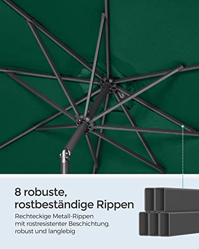 290 cm Garden Parasol Umbrella, UPF 50+, Sun Shade, 30° Tilt in 2 Directions, Crank Handle for Opening and Closing, for Outdoor Gardens Pool Balcony Patio, Base Not Included, Green