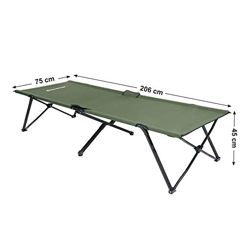 Foldable Camping Bed, Portable Camp Cot Load up to 260 kg, for Hiking and Outdoor Use, 205 x 75 x 46 cm, Navy Green