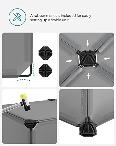 Interlocking Shoe Rack, Rectangular Storage Organiser, 10 Slot Modular DIY Storage Shelf Unit, 40 x 30 x 17 cm for Each Slot, Plastic Wardrobe with Doors, Grey