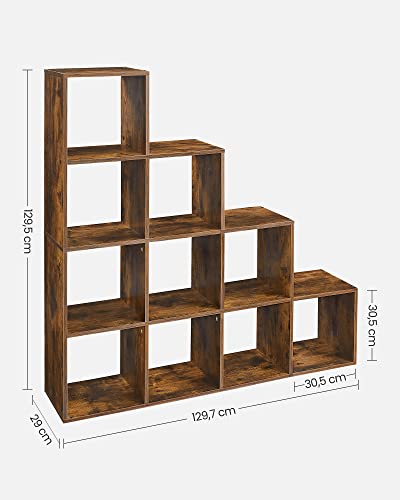 Bookshelves, 10-Cube Bookcase, Room Divider, Display Freestanding Shelf, with 10 Compartments, 129.5 x 29 x 129.5 cm, for Living Room, Bedroom, Study Room, Rustic Brown