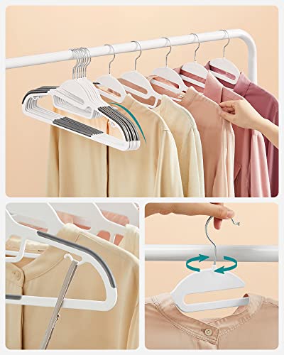 Set of 50 Plastic Hangers, Coat Hangers with U-Shaped Opening, Non-Slip, Space-Saving, 0.5 cm Thick, 41.5 cm Long, 360° Swivel Hook, White and Dark Grey