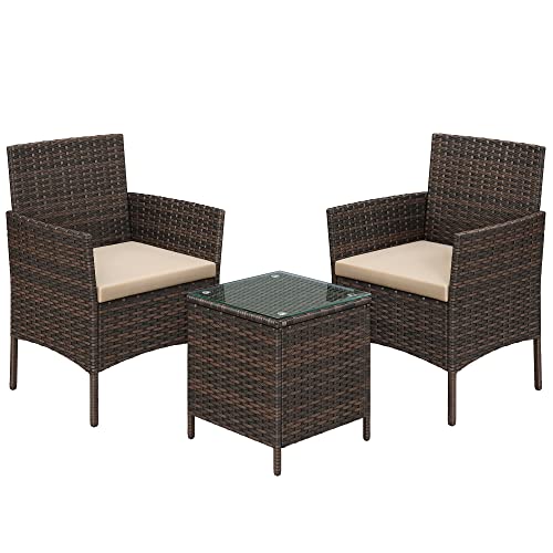 Balcony Furniture Garden Furniture Set PE Polyrattan Lounge Set Table and 2 Chairs Patio Furniture Outdoor for Patio Balcony Garden Brown Taupe