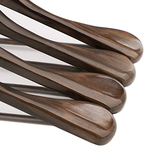 Suit Hangers, Solid Wood Hangers with Broad Ends Non-Slip Trouser Bar, Set of 6 for Outfits, Shirts, Coats, Jackets, Trousers, Pants, 360° Swivel Hook, Dark Walnut