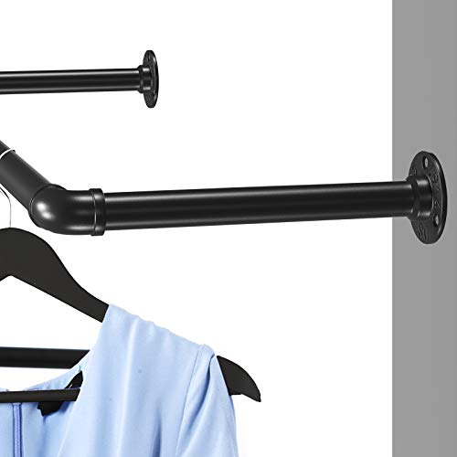 Wall-Mounted Clothes Rail, Industrial Pipe Hanging Rail for Clothes, Space-Saving, Heavy-Duty, 92 x 30 x 7.5 cm, Easy Assembly, for Small Space, Black