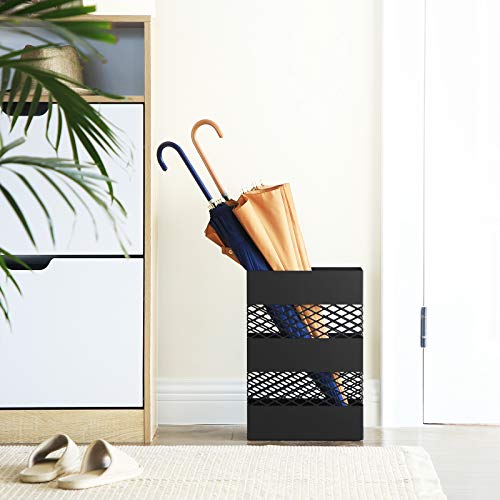 Metal Umbrella Stand, Rectangular Umbrella Holder Rack, with Removable Drip Tray, Lattice Cutouts, Black U