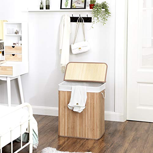 Laundry Basket with Lid, Laundry Hamper with Removable Liner Bag, Clothes Hamper with Clip and Handles, Foldable, 100L, for Laundry Room, Bedroom, Natural