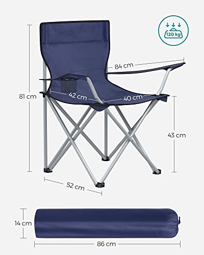 Folding Camping Chairs, Set of 2 Outdoor Chair, with Armrests, Cup Holder, Portable, 120 kg Capacity, for Camping, Garden, Fishing, Beach, Balcony, Dark Blue