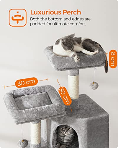 Cat Tree, Cat Condo 115 cm, Scratching Ramp, Light Grey