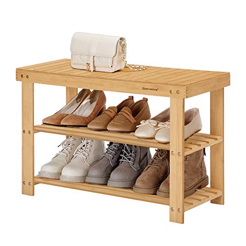 3-Tier Bamboo Shoe Bench, Shoe Rack Storage Organizer, 70 x 28 x 45 cm, ideal for Hallway, Bathroom, Living Room and Corridor