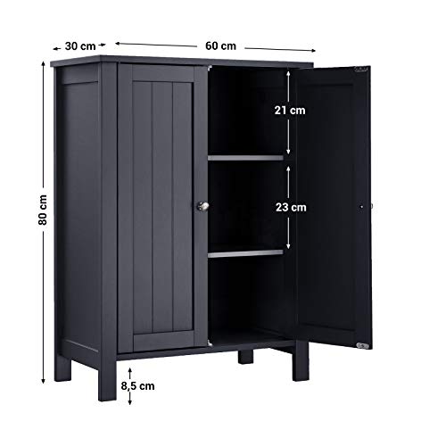 Freestanding Bathroom Cabinet Storage Cupboard Unit with 2 Doors and 2 Adjustable Shelves, Grey