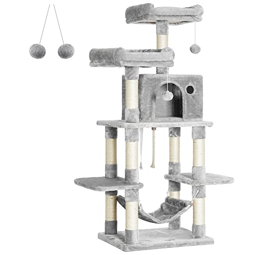 Cat Tree with Pompoms, Cat Tower 150 cm, Light Grey