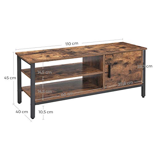 TV Cabinet for TVs up to 48 Inches, TV Stand, TV Table and Lowboard with Cabinet and 2 Shelves, Living Room, Hallway, 110 x 40 x 45 cm, Industrial Design, Rustic Brown