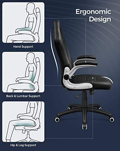 Gaming Chair, Gaming & Racing Chair, E-sports Chair, High Back Office Chair, Adjustable Height, Flip Up Arms, Tilt Mechanism, Black