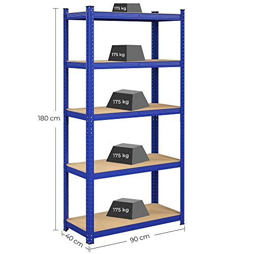 5-Tier Shelving Units, Set of 2 Steel Shelving Units for Storage, Tool-Free Assembly, for Garage, Shed, Load Capacity 875 kg, 40 x 90 x 180 cm, Blue