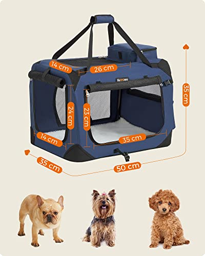 Dog Carrier, Folding Fabric Pet Carrier, 50 x 35 x 35 cm, Dark Blue