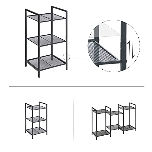 Metal Bathroom Shelf Kitchen Shelf 3 Tier Bathroom Shelf Standing Shelf Plant Shelf Expandable Adjustable Shelves Industrial Design for Bathroom Kitchen Black