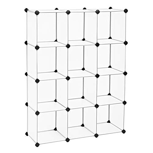 Closet Cabinet, Bookcase, Storage Unit, Interlocking Plastic Cubes, Easy to Assemble, for Living Room, Closet, Bedroom, Office, Includes Rubber Mallet, White