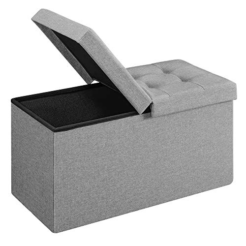 Songmics bench, 80 litres, stool with storage half lid hinged sideways, 76 x 38 x 38 cm, grey